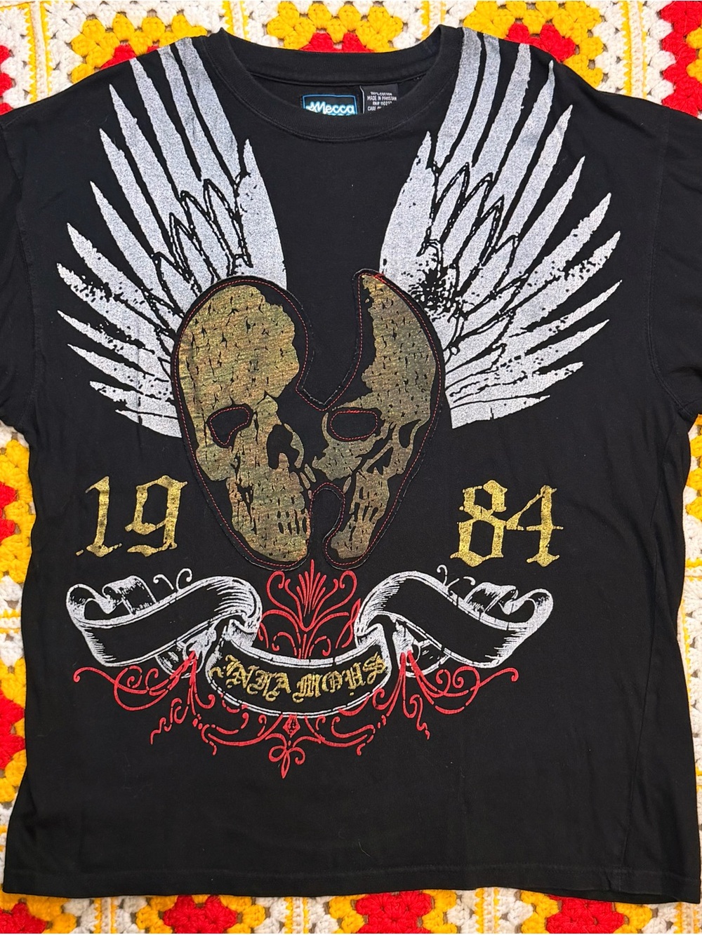 Mecca USA Black Graphic Skull Affliction Wing T‑Shirt Streetwear